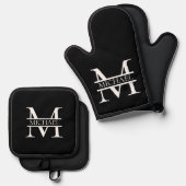 Gepersonaliseerd Elegant Monogram en Naam Ovenwant & Pannenlap Set (Voorkant / Achterkant)
