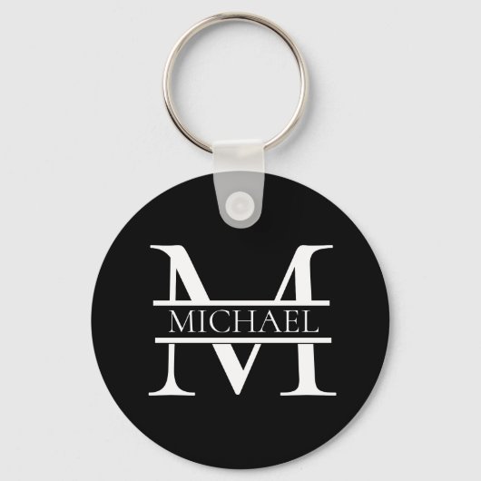 Gepersonaliseerd Elegant Monogram en Naam Sleutelhanger (Voorkant)