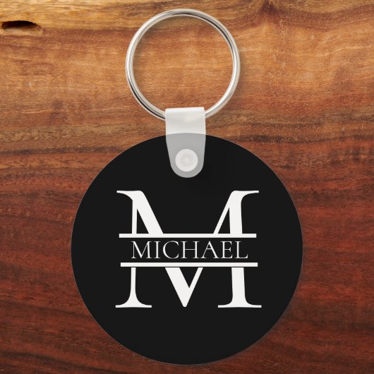 Gepersonaliseerd Elegant Monogram en Naam Sleutelhanger (Voorkant)