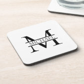Gepersonaliseerd Elegant Monogram en Naam Wit Bier Onderzetter (Linkerzijde)
