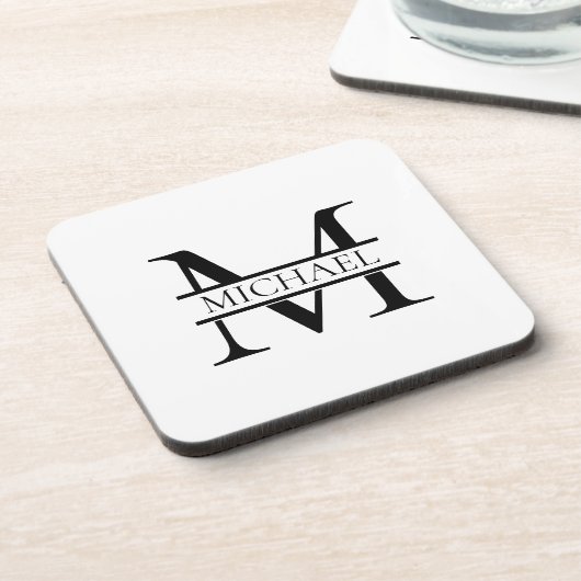 Gepersonaliseerd Elegant Monogram en Naam Wit Bier Onderzetter (Linkerzijde)