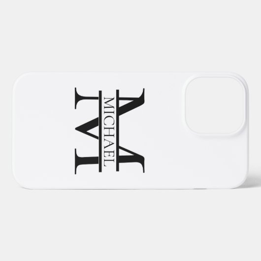 Gepersonaliseerd Elegant Monogram en Naam Wit iPhone Hoesje (Achterkant horizontaal)