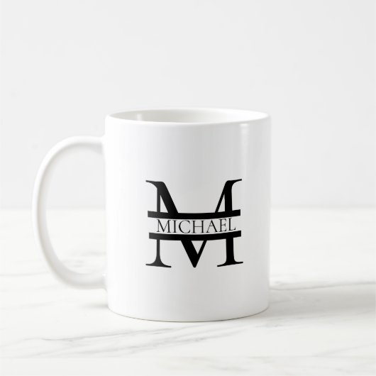Gepersonaliseerd Elegant Monogram en Naam Wit Koffiemok (Links)
