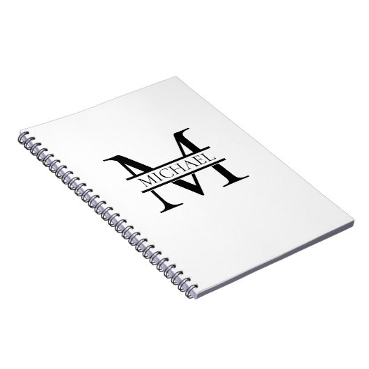 Gepersonaliseerd Elegant Monogram en Naam Wit Notitieboek (Rechterzijde)