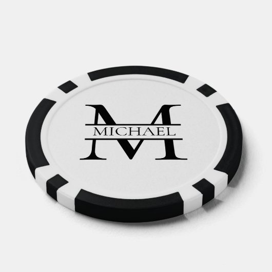 Gepersonaliseerd Elegant Monogram en Naam Wit Poker Chips (Enkel)