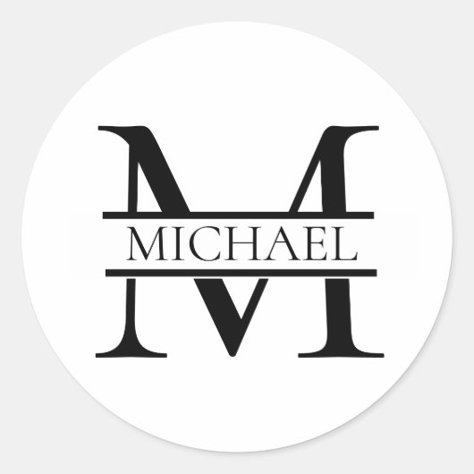 Gepersonaliseerd Elegant Monogram en Naam Wit Ronde Sticker (Voorkant)