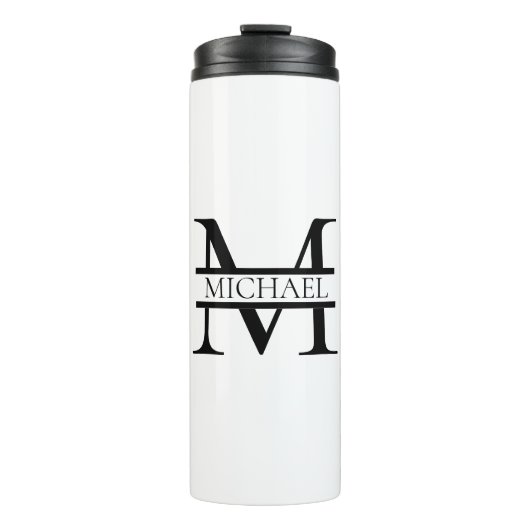 Gepersonaliseerd Elegant Monogram en Naam Wit Thermosbeker (Voorkant)