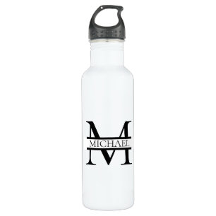 Gepersonaliseerd Elegant Monogram en Naam Wit Waterfles