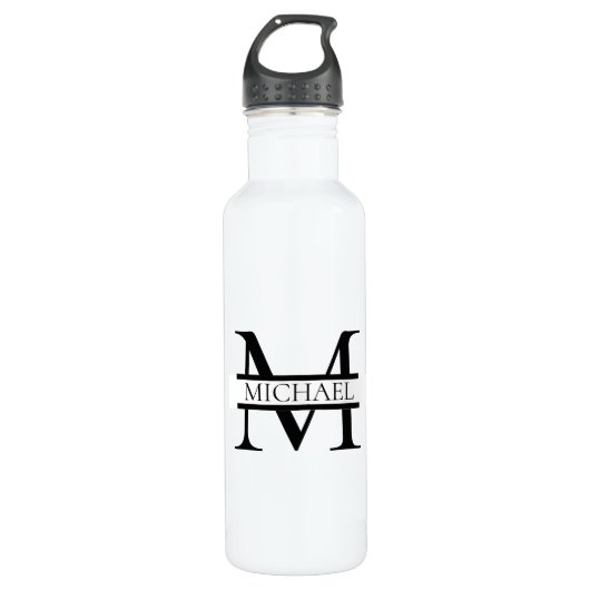 Gepersonaliseerd Elegant Monogram en Naam Wit Waterfles (Voorkant)