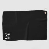 Gepersonaliseerd Elegant Monogram en Naam Zwart Golfhanddoek (Horizontaal)