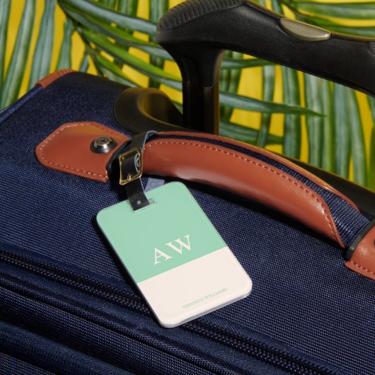 Gepersonaliseerd elegant monogram Mint Bagagelabel (Voorkant Insitu 1)