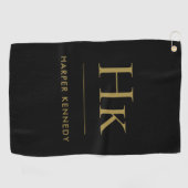 Gepersonaliseerd Elegant Monogram Zwart Golfhanddoek (Horizontaal)