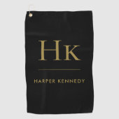 Gepersonaliseerd Elegant Monogram Zwart Golfhanddoek (Voorkant)
