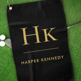 Gepersonaliseerd Elegant Monogram Zwart Golfhanddoek