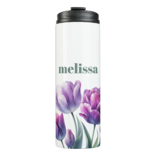 Gepersonaliseerd Elegant paarse Monogram Thermosbeker