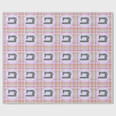 Gepersonaliseerd Elegant Plaid Naaimachine Roze Qu Cadeaupapier (Vlak)