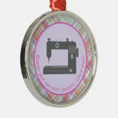 Gepersonaliseerd Elegant Plaid Naaimachine Roze Qu Metalen Ornament (Rechts)