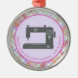 Gepersonaliseerd Elegant Plaid Naaimachine Roze Qu Metalen Ornament
