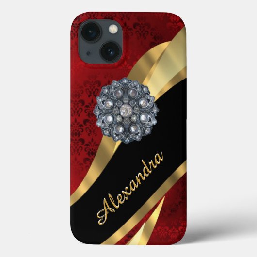 Gepersonaliseerd elegant rood demaspatroon Case-Mate iPhone case (Achterkant)