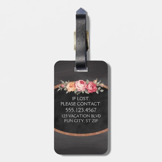 Gepersonaliseerd Elegant  Roos Chalkboard Bagagelabel (Achterkant verticaal)