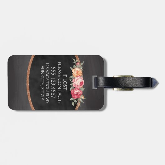 Gepersonaliseerd Elegant  Roos Chalkboard Bagagelabel (Achterkant horizontaal)