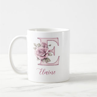 Gepersonaliseerd Elegant Roze Bloemen Monogram Let Koffiemok