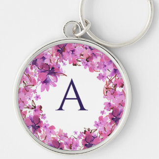Gepersonaliseerd Elegant Roze Floral Monogram Sleutelhanger
