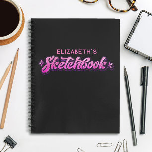 Gepersonaliseerd Elegant Roze Script Meisje Schets Notitieboek
