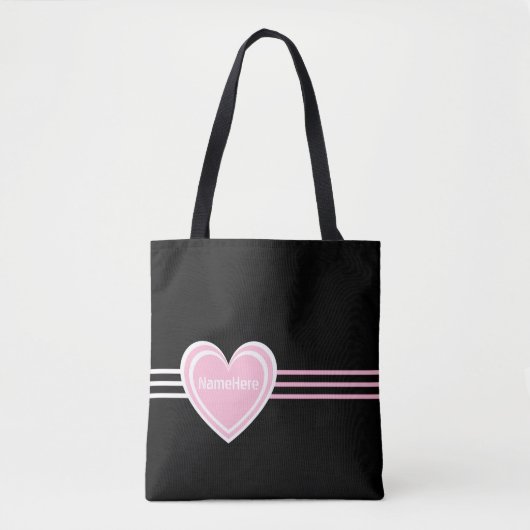 Gepersonaliseerd Elegant Roze Wit Hart Strepen Zwa Tote Bag (Voorkant)