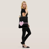 Gepersonaliseerd Elegant Roze Wit Hart Strepen Zwa Tote Bag (Op model)