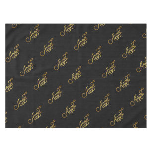Gepersonaliseerd Elegant Script Angel Gold Black Tafelkleed