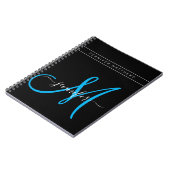 Gepersonaliseerd Elegant Script Blue Black Monogra Notitieboek (Linkerzijde)