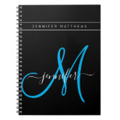 Gepersonaliseerd Elegant Script Blue Black Monogra Notitieboek (Voorkant)
