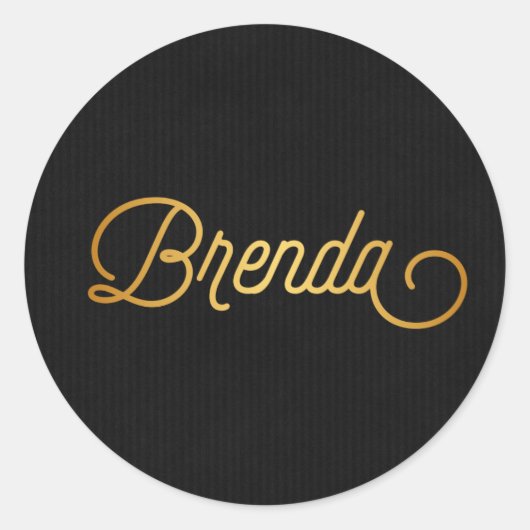 Gepersonaliseerd Elegant Script Brenda Gold Black Ronde Sticker (Voorkant)