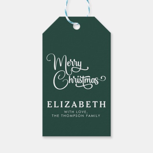 Gepersonaliseerd Elegant Script Merry Christmas Cu Cadeaulabel (Voorkant)