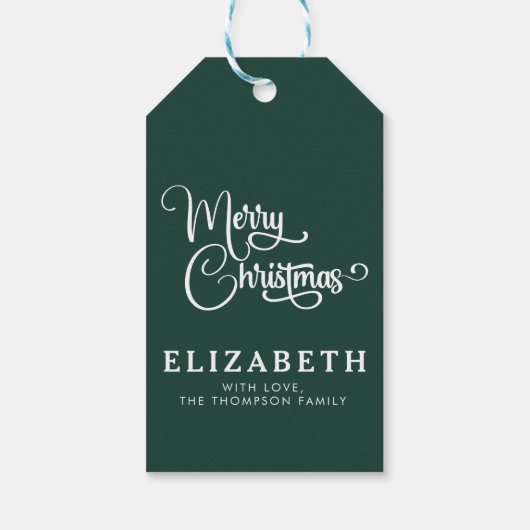 Gepersonaliseerd Elegant Script Merry Christmas Cu Cadeaulabel (Achterkant)