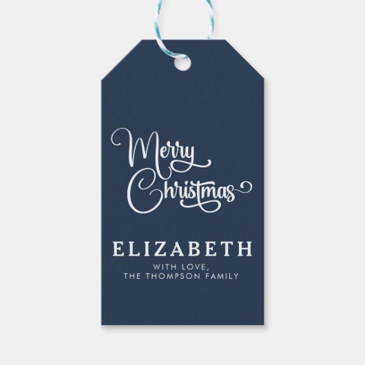 Gepersonaliseerd Elegant Script Merry Christmas Cu Cadeaulabel (Voorkant)