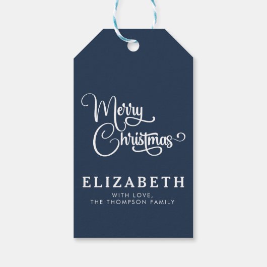 Gepersonaliseerd Elegant Script Merry Christmas Cu Cadeaulabel (Achterkant)