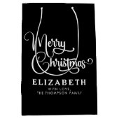 Gepersonaliseerd Elegant Script Merry Christmas Cu Medium Cadeauzakje (Voorkant)