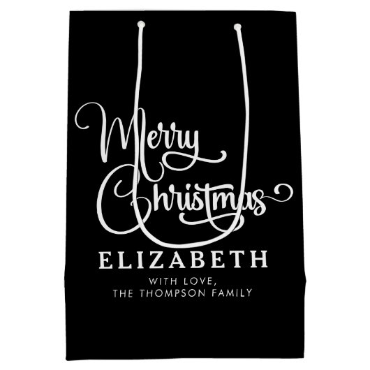 Gepersonaliseerd Elegant Script Merry Christmas Cu Medium Cadeauzakje (Achterkant)