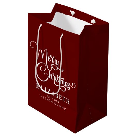 Gepersonaliseerd Elegant Script Merry Christmas Cu Medium Cadeauzakje (Voorkant Gekanteld)