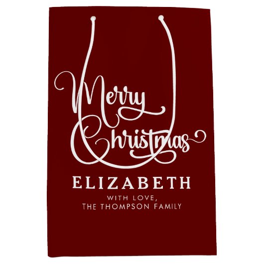 Gepersonaliseerd Elegant Script Merry Christmas Cu Medium Cadeauzakje (Voorkant)