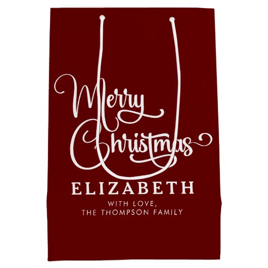 Gepersonaliseerd Elegant Script Merry Christmas Cu Medium Cadeauzakje (Achterkant)