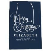 Gepersonaliseerd Elegant Script Merry Christmas Cu Medium Cadeauzakje (Voorkant)
