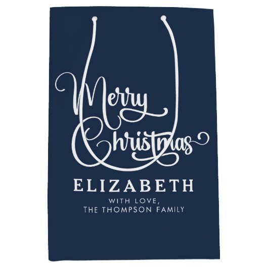 Gepersonaliseerd Elegant Script Merry Christmas Cu Medium Cadeauzakje (Voorkant)