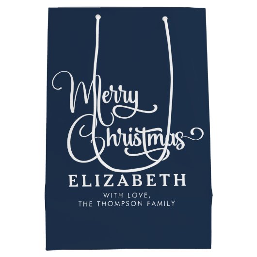 Gepersonaliseerd Elegant Script Merry Christmas Cu Medium Cadeauzakje (Achterkant)