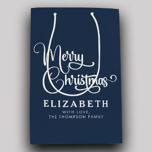 Gepersonaliseerd Elegant Script Merry Christmas Cu Medium Cadeauzakje