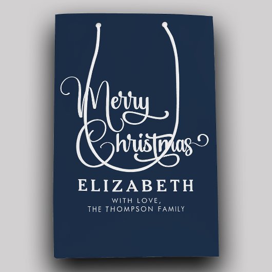 Gepersonaliseerd Elegant Script Merry Christmas Cu Medium Cadeauzakje