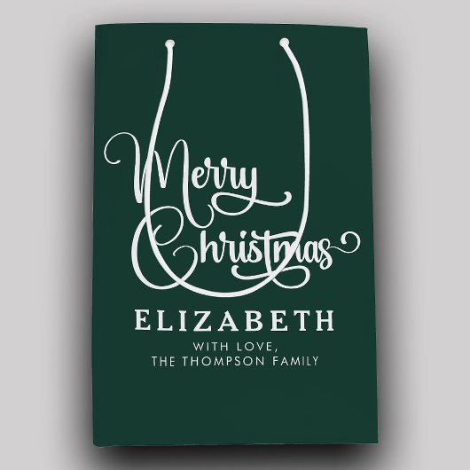Gepersonaliseerd Elegant Script Merry Christmas Cu Medium Cadeauzakje