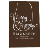 Gepersonaliseerd Elegant Script Merry Christmas Cu Medium Cadeauzakje (Voorkant)